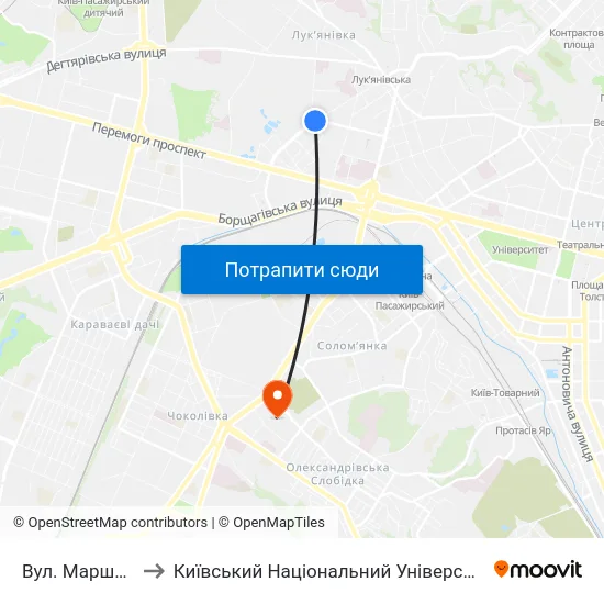 Вул. Маршала Рибалка to Київський Національний Університет Будівництва І Архітектури map