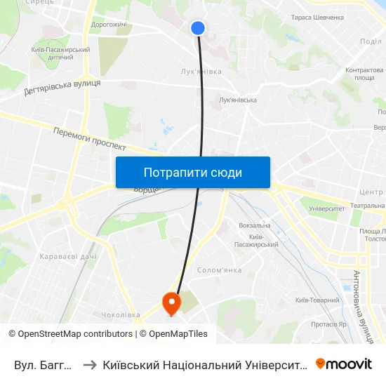 Вул. Багговутівська to Київський Національний Університет Будівництва І Архітектури map