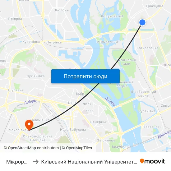 Мікрорайон №1 to Київський Національний Університет Будівництва І Архітектури map