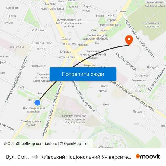 Вул. Смілянська to Київський Національний Університет Будівництва І Архітектури map