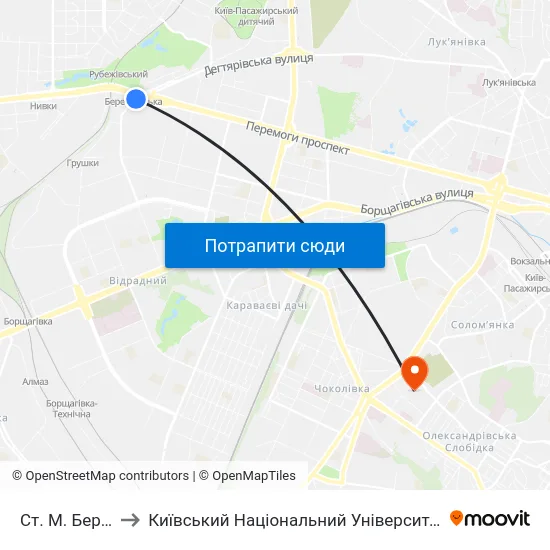 Ст. М. Берестейська to Київський Національний Університет Будівництва І Архітектури map