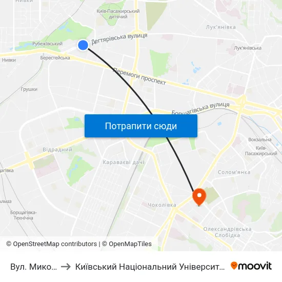 Вул. Миколи Шпака to Київський Національний Університет Будівництва І Архітектури map