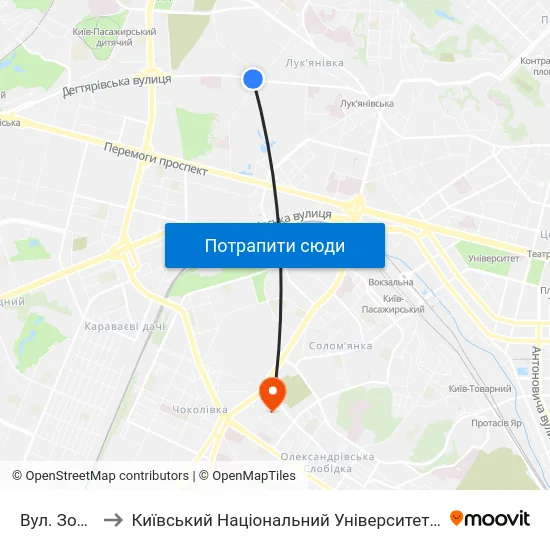 Вул. Зоологічна to Київський Національний Університет Будівництва І Архітектури map