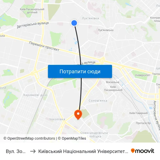 Вул. Зоологічна to Київський Національний Університет Будівництва І Архітектури map
