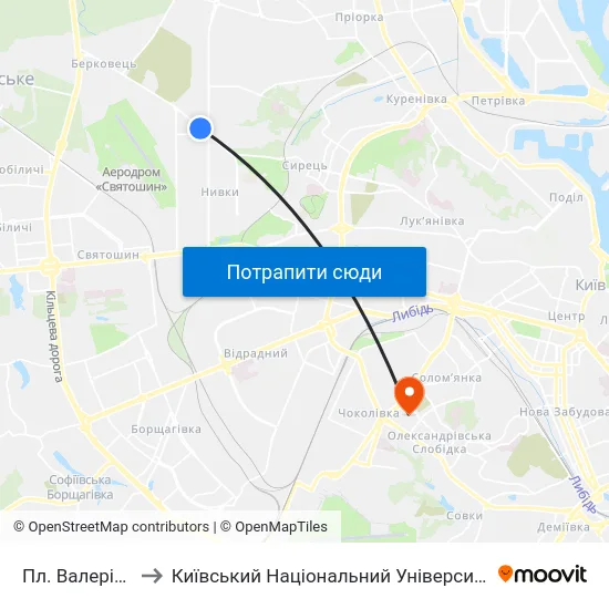 Пл. Валерія Марченка to Київський Національний Університет Будівництва І Архітектури map