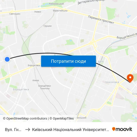 Вул. Гната Юри to Київський Національний Університет Будівництва І Архітектури map
