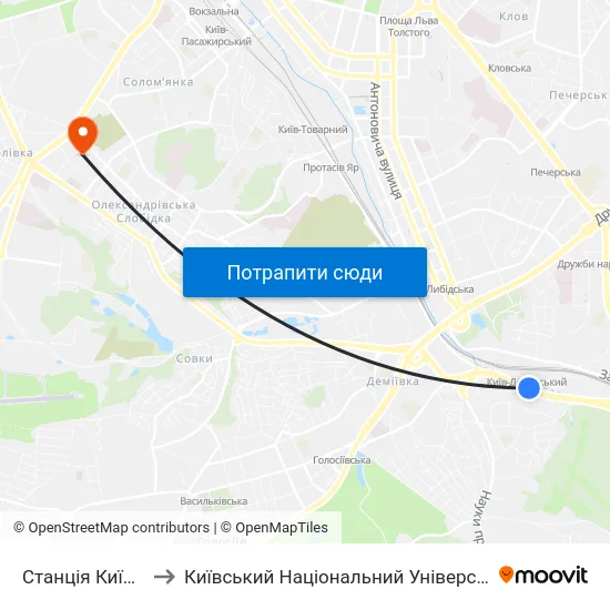 Станція Київ-Деміївський to Київський Національний Університет Будівництва І Архітектури map