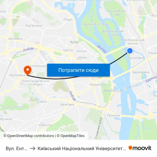 Вул. Ентузіастів to Київський Національний Університет Будівництва І Архітектури map