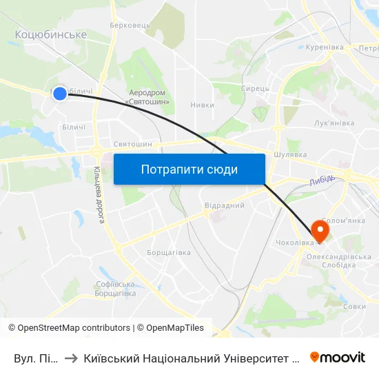 Вул. Підлісна to Київський Національний Університет Будівництва І Архітектури map