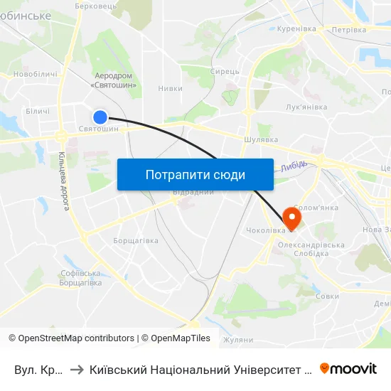 Вул. Краснова to Київський Національний Університет Будівництва І Архітектури map