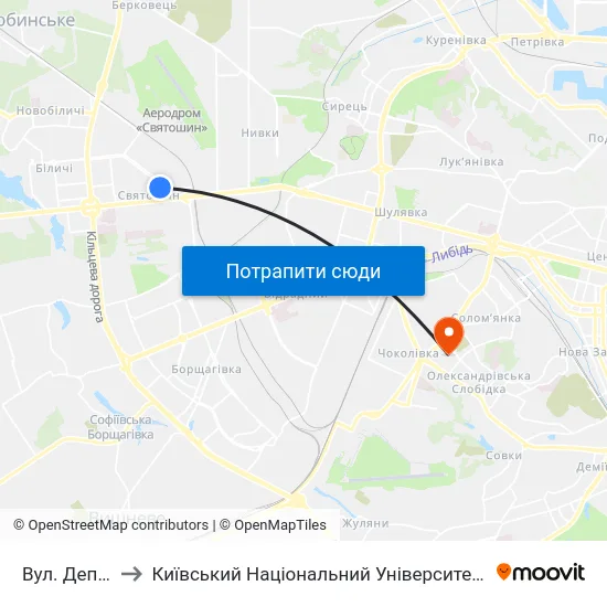 Вул. Депутатська to Київський Національний Університет Будівництва І Архітектури map