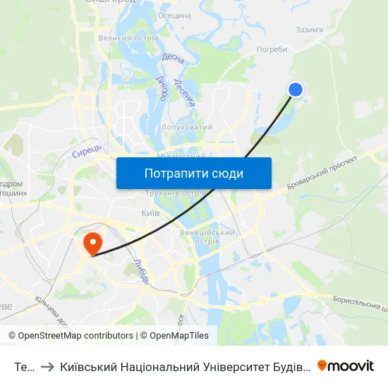 Тец-6 to Київський Національний Університет Будівництва І Архітектури map