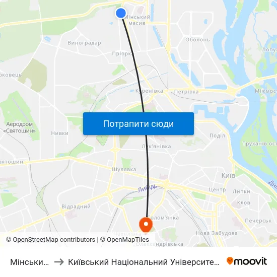 Мінський Масив to Київський Національний Університет Будівництва І Архітектури map