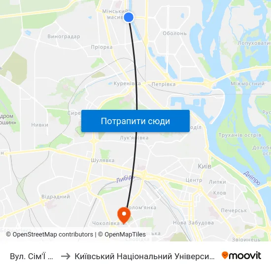 Вул. Сім'Ї Кульженків to Київський Національний Університет Будівництва І Архітектури map