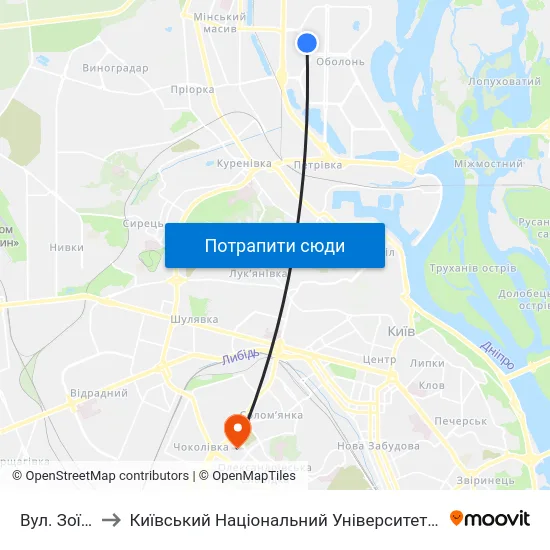Вул. Зої Гайдай to Київський Національний Університет Будівництва І Архітектури map
