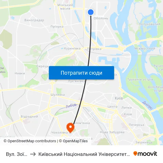 Вул. Зої Гайдай to Київський Національний Університет Будівництва І Архітектури map