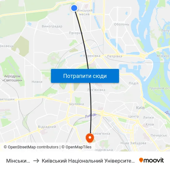 Мінський Масив to Київський Національний Університет Будівництва І Архітектури map
