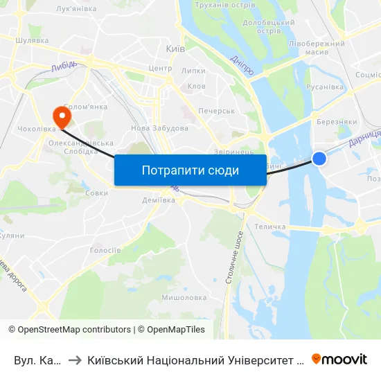 Вул. Канальна to Київський Національний Університет Будівництва І Архітектури map