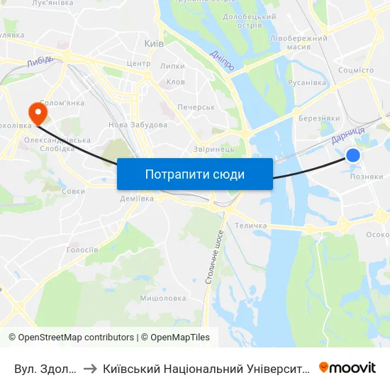 Вул. Здолбунівська to Київський Національний Університет Будівництва І Архітектури map