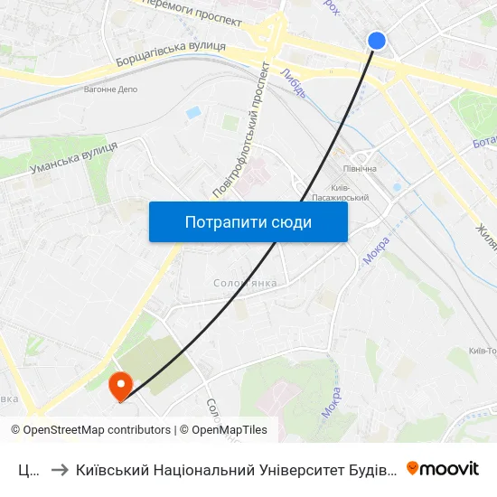 Цирк to Київський Національний Університет Будівництва І Архітектури map