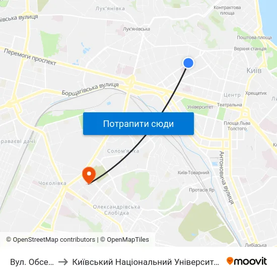 Вул. Обсерваторна to Київський Національний Університет Будівництва І Архітектури map