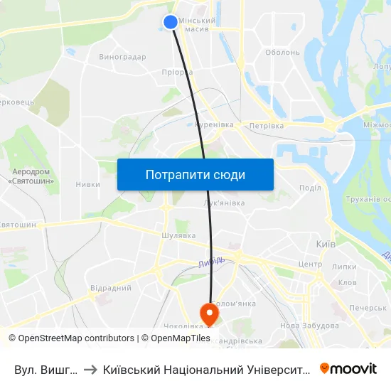Вул. Вишгородська to Київський Національний Університет Будівництва І Архітектури map