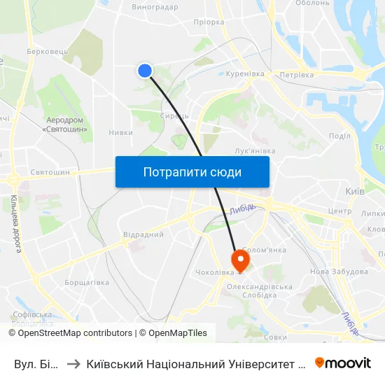 Вул. Білицька to Київський Національний Університет Будівництва І Архітектури map