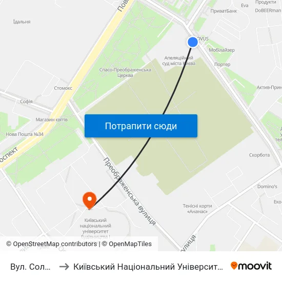 Вул. Солом'Янська to Київський Національний Університет Будівництва І Архітектури map