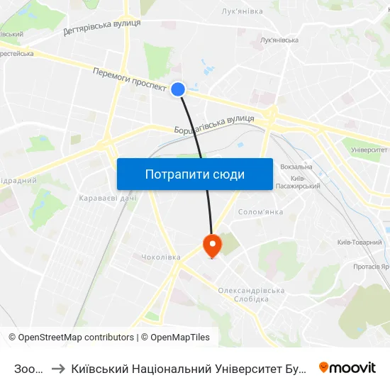 Зоопарк to Київський Національний Університет Будівництва І Архітектури map