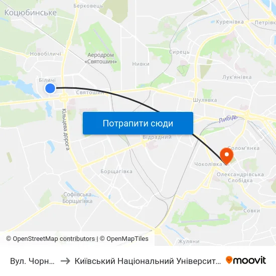 Вул. Чорнобильська to Київський Національний Університет Будівництва І Архітектури map