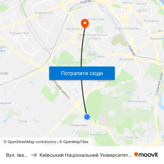 Вул. Івана Сірка to Київський Національний Університет Будівництва І Архітектури map