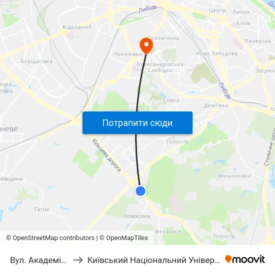 Вул. Академіка Заболотного to Київський Національний Університет Будівництва І Архітектури map