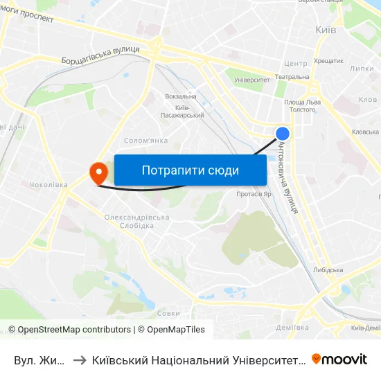 Вул. Жилянська to Київський Національний Університет Будівництва І Архітектури map