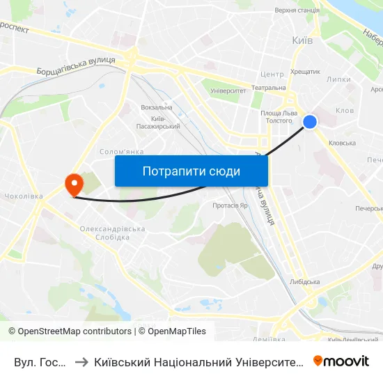 Вул. Госпітальна to Київський Національний Університет Будівництва І Архітектури map