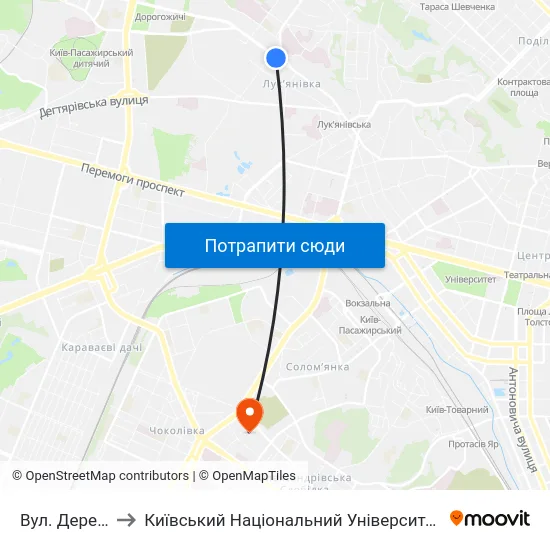 Вул. Деревлянська to Київський Національний Університет Будівництва І Архітектури map