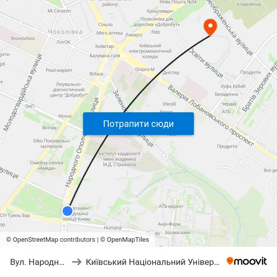 Вул. Народного Ополчення to Київський Національний Університет Будівництва І Архітектури map
