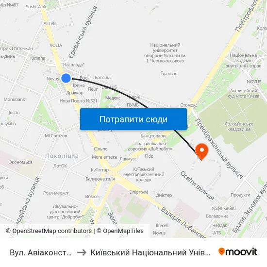 Вул. Авіаконструктора Антонова to Київський Національний Університет Будівництва І Архітектури map