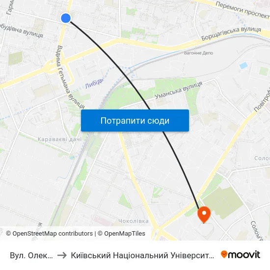 Вул. Олекси Тихого to Київський Національний Університет Будівництва І Архітектури map
