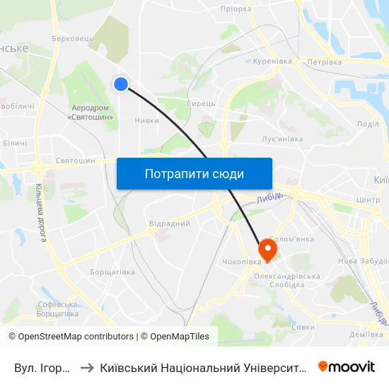 Вул. Ігоря Турчина to Київський Національний Університет Будівництва І Архітектури map