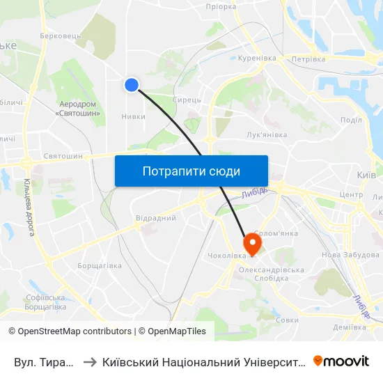 Вул. Тираспольська to Київський Національний Університет Будівництва І Архітектури map