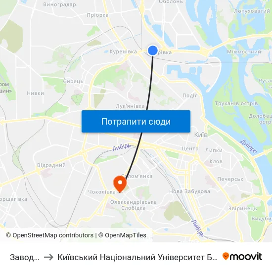 Завод Маяк to Київський Національний Університет Будівництва І Архітектури map