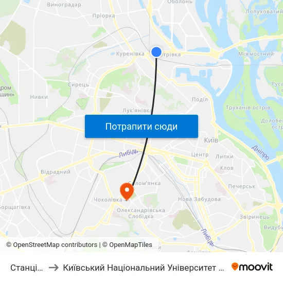 Станція Зеніт to Київський Національний Університет Будівництва І Архітектури map
