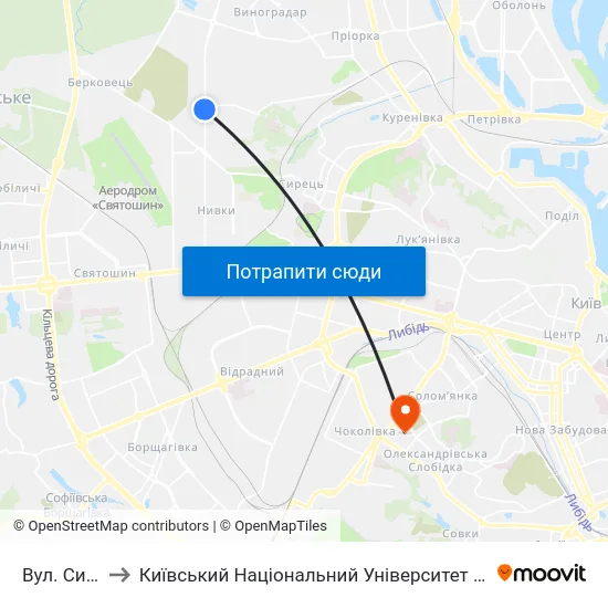 Вул. Сирецька to Київський Національний Університет Будівництва І Архітектури map