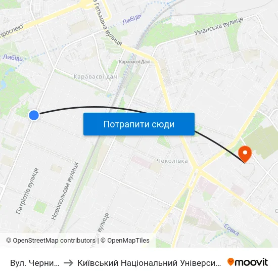 Вул. Чернишевського to Київський Національний Університет Будівництва І Архітектури map