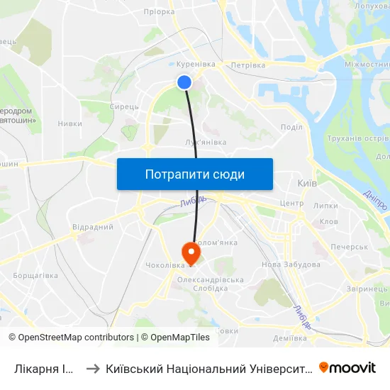 Лікарня Ім. Павлова to Київський Національний Університет Будівництва І Архітектури map