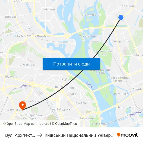 Вул. Архітектора Ніколаєва to Київський Національний Університет Будівництва І Архітектури map