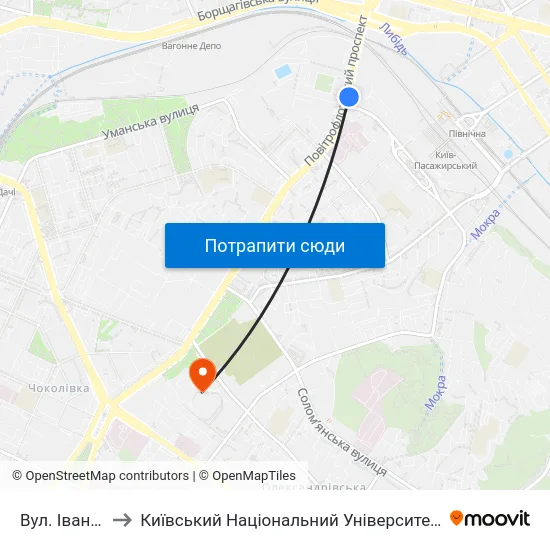 Вул. Івана Огієнка to Київський Національний Університет Будівництва І Архітектури map