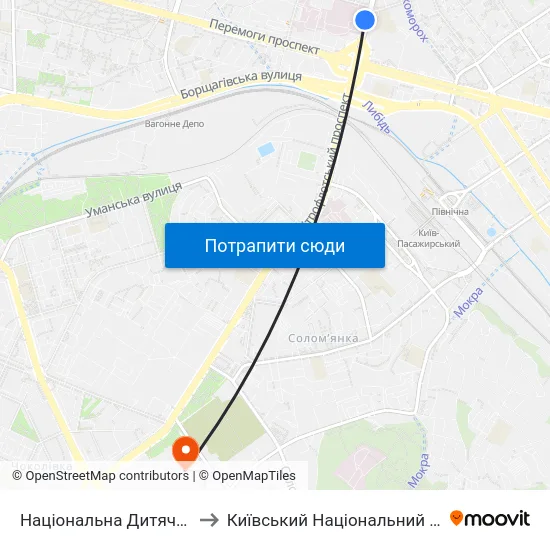 Національна Дитяча Клінічна Лікарня ""Охматдит"" to Київський Національний Університет Будівництва І Архітектури map