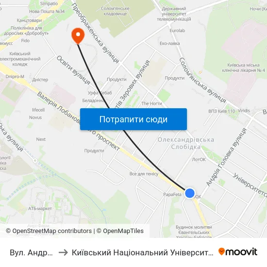 Вул. Андрія Головка to Київський Національний Університет Будівництва І Архітектури map