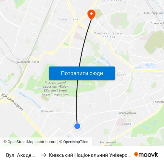 Вул. Академіка Вільямса to Київський Національний Університет Будівництва І Архітектури map